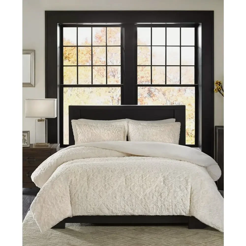 MADISON PARK BISMARCK KING COMFORTER SET PLUSH Faux Fur Bedspread and Shams
